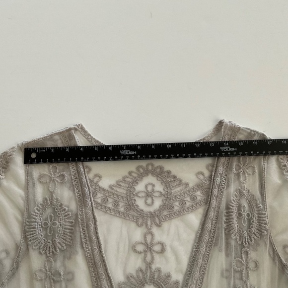 Lace Sheer Kimono Duster OS Gray Boho Hippie Festival Dainty Ethereal Fairycore - Picture 6 of 12